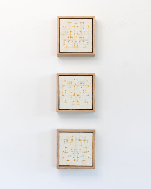 Moments 13, 14, 15 - Acrylic on Panel - 6 x 6 x 2 inches each - framed triptych