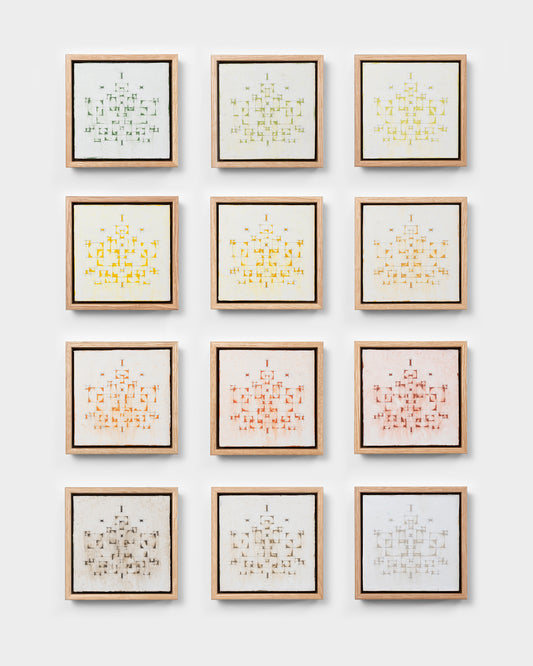 Falling - Acrylic on Panel - 12 paintings - Each 6x6x2 inches framed